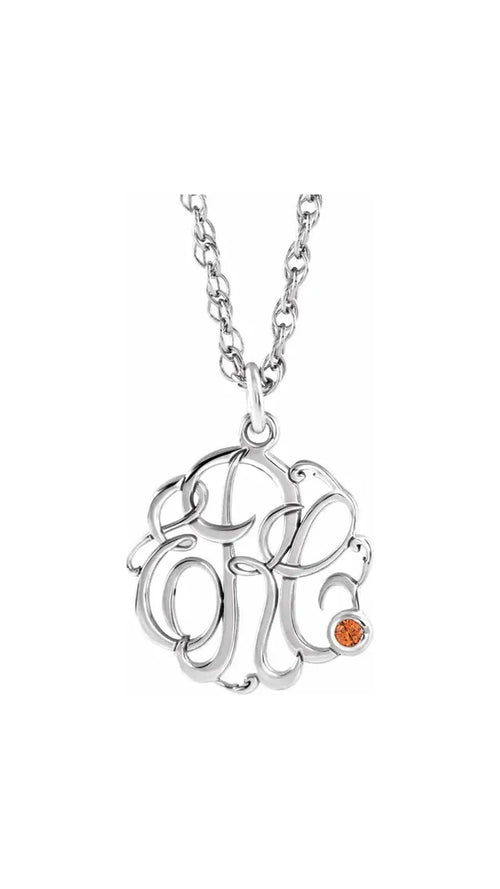 10K White Imitation Diamond 3-Initial Script Monogram Necklace