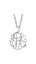 10K White Imitation Diamond 3-Initial Script Monogram Necklace