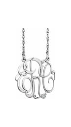 10K White Imitation Diamond 3 initials Script 20 mm Monogram 18" Necklace