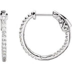 Platinum 1/2 CTW Natural Diamond Inside-Outside 19 mm Hinged Hoop Earrings