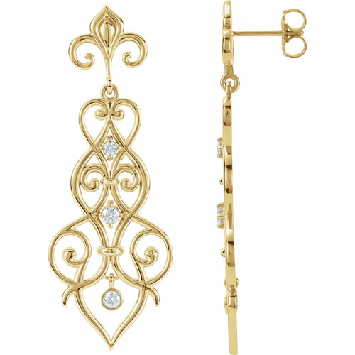 14K Yellow 1/3 CTW Natural Diamond Fleur-de-Lis Earrings