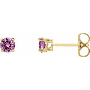 14K Yellow 4 mm Natural Pink Sapphire Stud Earrings