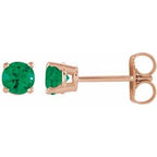 14K Rose 2.5 mm Lab-Grown Emerald Stud Earrings