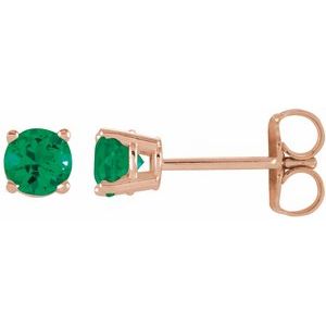 14K Rose 2.5 mm Lab-Grown Emerald Stud Earrings