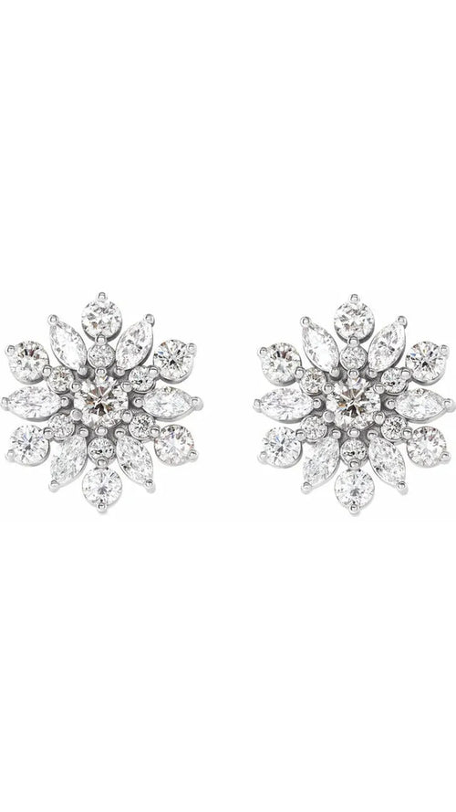 14K White Gold 1 CTW Natural Diamond Flower Stud Earrings