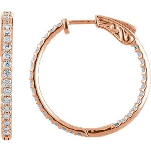 14K Rose 1 CTW Natural Diamond Inside-Outside 26.5 mm Hinged Hoop Earrings