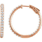 14K Rose 2 CTW Natural Diamond Inside-Outside 29.5 mm Hinged Hoop Earrings