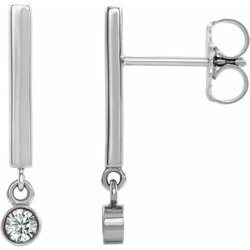 14K White 1/8 CTW Natural Diamond Bar Earrings