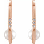 14K Rose Cultured White Freshwater Pearl & .025 CTW Natural Diamond Hoop Earrings