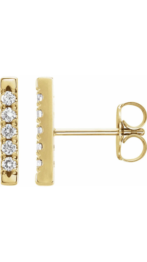 14K Yellow 1/8 CTW Natural Diamond French-Set Bar Earrings