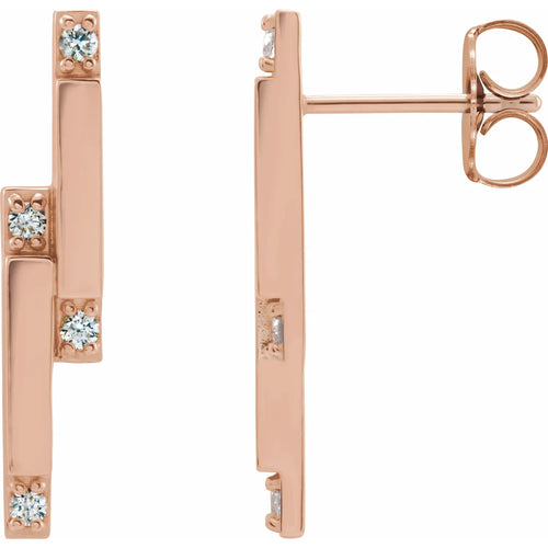 14K Rose 1/10 CTW Natural Diamond Bar Earrings