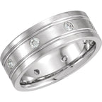 14K White 1/2 CTW Natural Diamond Grooved 8 mm Band Size 10