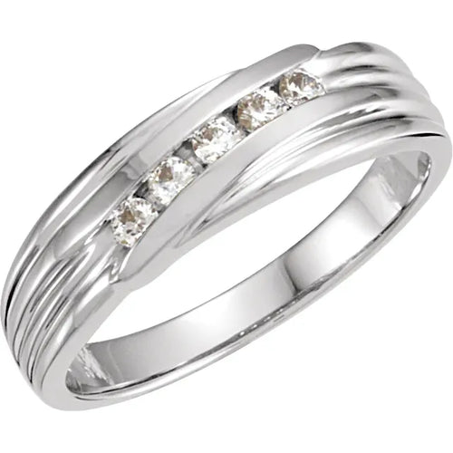 14K White 1/4 CTW Natural Diamond 5-Stone Band