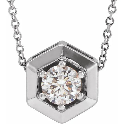 14K White Gold 1/2 CT Natural Diamond Geometric Necklace
