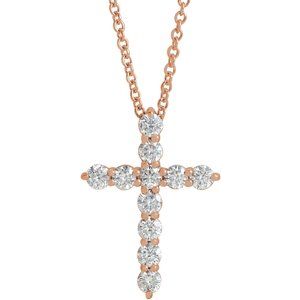 14K Rose 3/8 CTW Natural Diamond Cross 16-18" Necklace