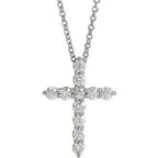14K White 3/8 CTW Lab-Grown Diamond Cross 16-18" Necklace