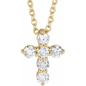 14K Yellow 1/4 CTW Natural Diamond Cross 16-18" Necklace