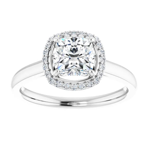 14K White Gold 6 mm Cushion Halo-Style Engagement Ring