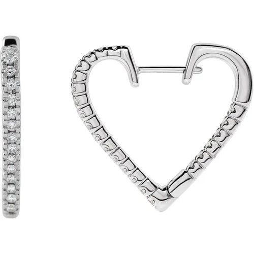14K White Gold 5/8 CTW Natural Diamond Heart Earrings