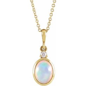 14K Yellow 8x6 mm Natural Ethiopian Opal & .03 CT Natural Diamond 16-18" Necklace