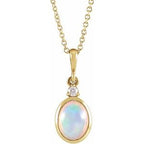 14K Yellow 6x4 mm Natural Ethiopian Opal & .015 CT Natural Diamond 16-18" Necklace