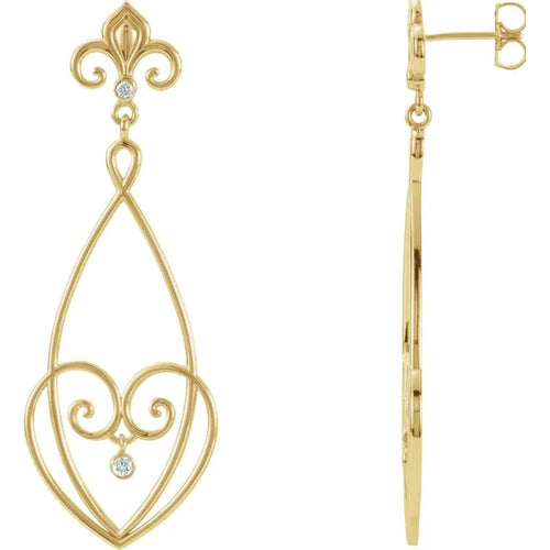 14K Yellow 1/10 CTW Natural Diamond Fleur-de-lis Earrings