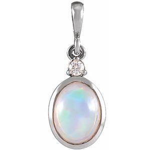 Sterling Silver 6x4 mm Natural Ethiopian Opal & .015 CT Natural Diamond Pendant