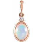 14K Rose 6x4 mm Natural Ethiopian Opal & .015 CT Natural Diamond Pendant