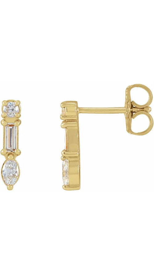 14K Yellow 1/4 CTW Natural Diamond Multi-Shape Bar Earrings