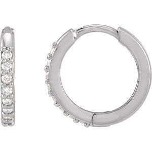 14K White 1/8 CTW Natural Diamond Hinged 12.5 mm Hoop Earrings