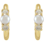 14K Yellow Cultured White Seed Pearl & Natural White Ethiopian Opal Huggie Earrings