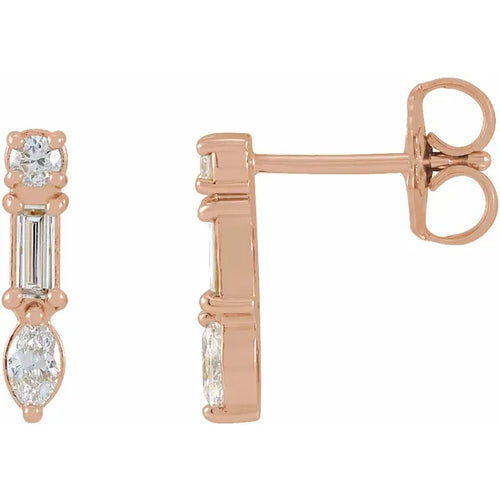 14K Rose 1/4 CTW Natural Diamond Multi-Shape Bar Earrings