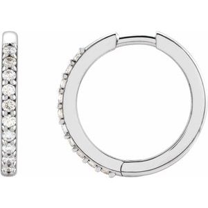 Platinum 1/6 CTW Natural Diamond Hinged 15 mm Hoop Earrings