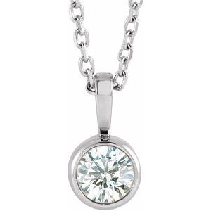 14K White 1/4 CT Natural Diamond Bezel-Set Solitaire 16-18" Necklace