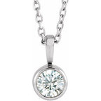 14K White 1/4 CT Lab-Grown Diamond Bezel-Set Solitaire 16-18" Necklace