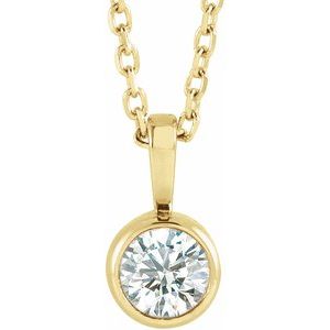 14K Yellow .06 CT Natural Diamond Bezel-Set Solitaire 16-18" Necklace