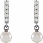 14K White Cultured Akoya Pearl & .03 CTW Natural Diamond Bar Earrings