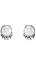 14K White Cultured White Akoya Pearl & .02 CTW Natural Diamond Earrings