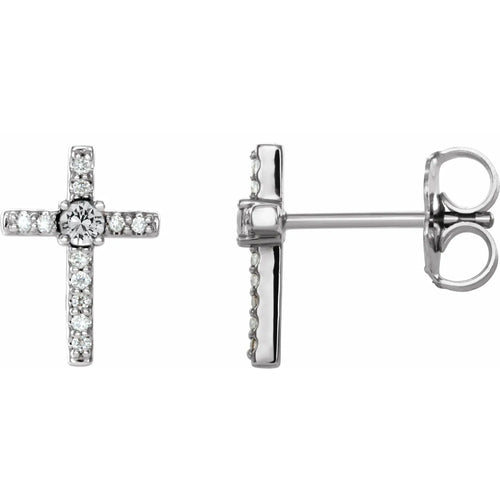 14K White 1/10 CTW Natural Diamond Cross Earrings