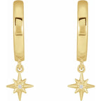 14K Yellow .0075 CTW Natural Diamond Star Hinged Hoop Earrings