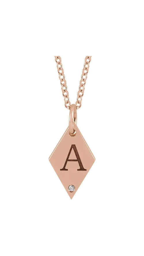 14K Rose .005 CT Natural Diamond Rhombus 16-18" Necklace