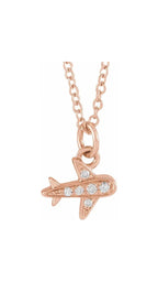 14K Rose .025 CTW Natural Diamond Petite Airplane 16-18" Necklace