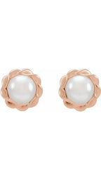 14K Rose Cultured White Freshwater Pearl Rope Earrings