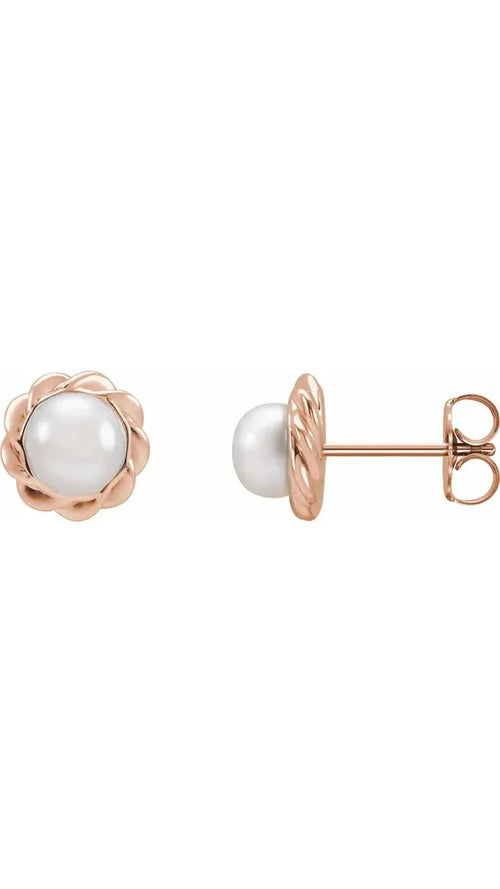 14K Rose Cultured White Freshwater Pearl Rope Earrings
