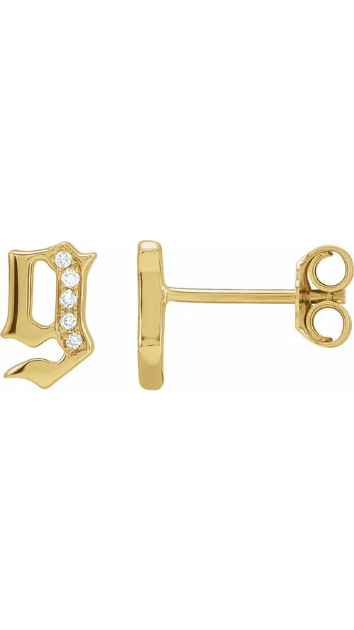 14K Yellow .02 CTW Natural Diamond Gothic Initial G Earring
