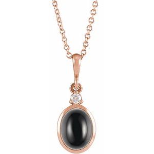14K Rose 5x3 mm Natural Black Onyx & .03 CT Natural Diamond 16-18" Necklace