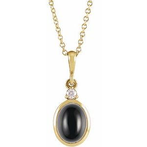 14K Yellow 10x8 mm Natural Black Onyx & .03 CT Natural Diamond 16-18" Necklace