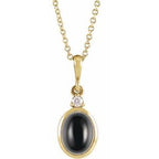 14K Yellow 5x3 mm Natural Black Onyx & .03 CT Natural Diamond 16-18" Necklace