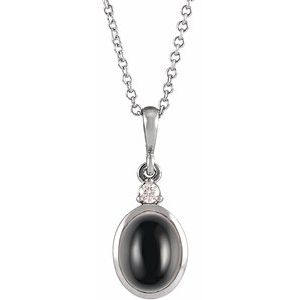 14K White 9x7 mm Natural Black Onyx & .03 CT Natural Diamond 16-18" Necklace