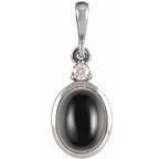 14K White 12x10 mm Natural Black Onyx & .03 CT Natural Diamond Cabochon Pendant